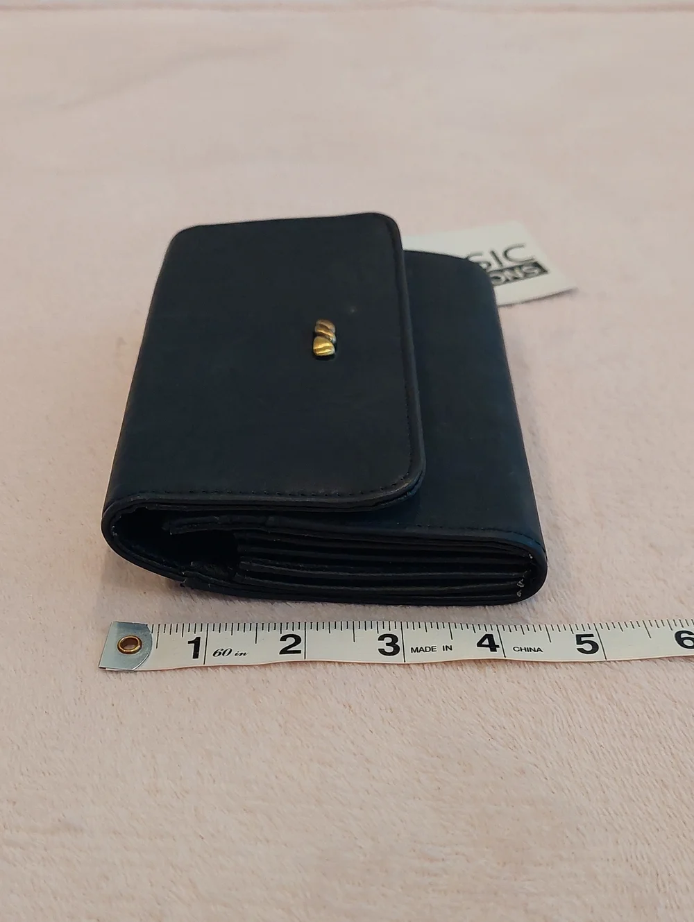 BASIC EDITIONS Classic Black Fold Bi-Fold Wallet with Brass Accent NWT